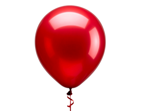  Single Helium Balloon with Ribbon Curl, Diagonal View, High Gloss Finish, Transparent Background