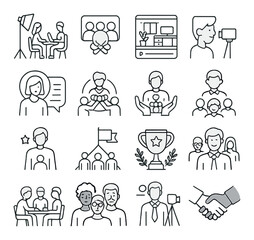 Fototapeta premium Outdoor adventure icons: hiking, camping, navigation, nature symbols