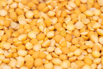 Pile Of Pigeon pea, Split Chickpeas or Gram pulse seeds