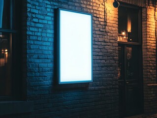 Vertical Light Sign Mockup on the Side of a Brick Wall