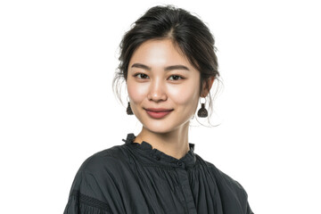 Confident young woman smiling studio portrait. Isolated on transparent background, png.