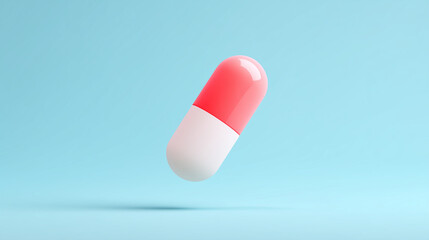 Floating Red and White Capsule Against Minimalist Blue Background for Medical Concepts