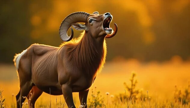 Mouflon roaring with a loud bleat