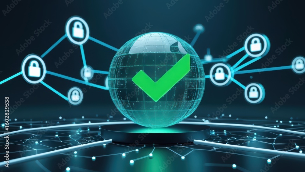Poster digital security concept with globe and lock icons demonstrating cybersecurity protection and data p
