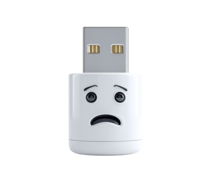 Sad usb drive with face - Powered by Adobe