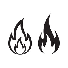 Two stylized black fire flame icons or hot symbols on a white background, vector illustration design element.