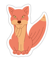 Sticker with cute fox. Color hand drawn clipart illustration.
