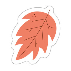 Sticker with abstract autumn leaf. Color hand drawn clipart illustration.