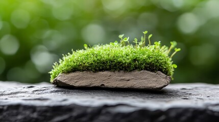 Fototapeta premium Minimalist Nature Scene Featuring Lush Green Moss on Rock Surface