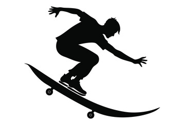 Silhouette of a Skateboarder Performing a Trick