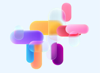Colored and glass geometric shape.  Abstract composition of circles and rectangles in liquid glass style. Vector elements for  poster design.