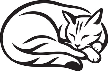 Black cat silhouette curled up sleeping animal, Sleeping black cat curled up minimalist style