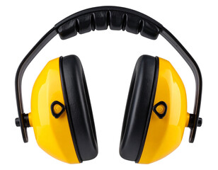  Classic Yellow Ear Defenders with Black Headband, Front-Facing View, Isolated on Transparent Background