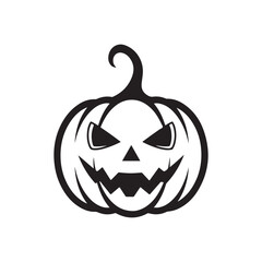 Black and white vector illustration of a scary jack-o'-lantern, a classic Halloween pumpkin design element with a spooky mood.