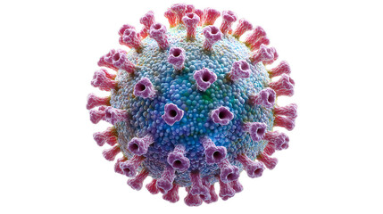 Obraz premium Coronavirus particle with spike protein structure, detailed 3D rendering showing viral surface and protein spikes in vibrant colors