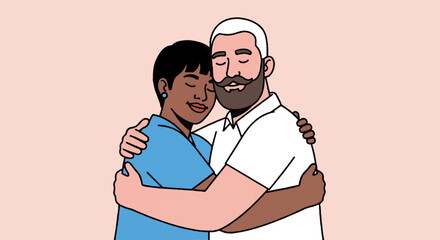 Affectionate siblings embracing with eyes closed, showing love and connection. Heartwarming family hug illustration, a symbol of support and bond.