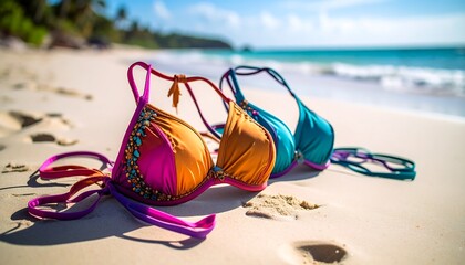 Colorful swimsuits on a sunny beach