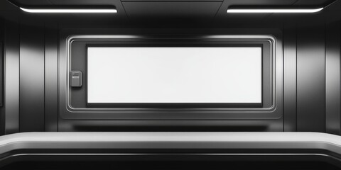 Modern, monochrome elevator interior with sleek lines and accessible design.