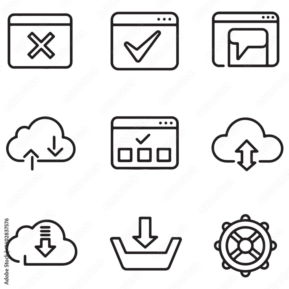 Aufkleber Collection of modern line icons depicting web applications and cloud computing functions