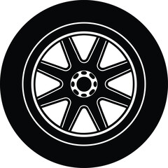 Obraz premium Black Car Tire Silhouette Vector Illustration for Automotive and Industrial Designs