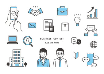 ビジネス関連アイコンセット（ブルー・シンプル・ベクター）	
