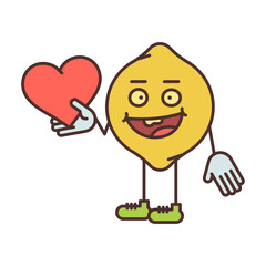Lemon character half turn holding heart and smiling