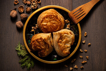 A selection of pastries arranged on a vintage plate