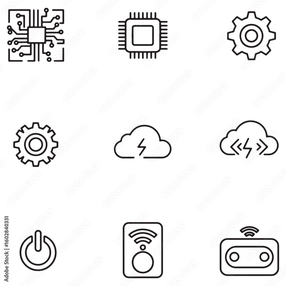 Aufkleber Collection of simple outline icons representing technology and modern communication concepts