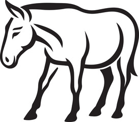 Black horse silhouette with flowing lines on white, Graceful horse illustration black silhouette