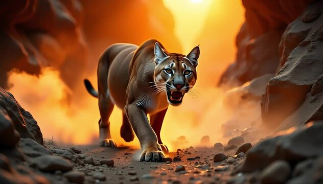 Mountain lion roaring through the canyon
