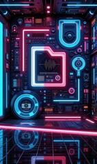 A vibrant, high-tech background featuring neon circuits and interactive elements, perfect for tech, gaming, or digital marketing themes.