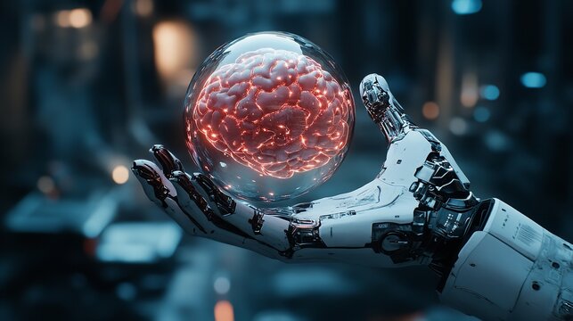 Artificial intelligence ai brain robot hand technology future innovation machine learning concept design silhouette