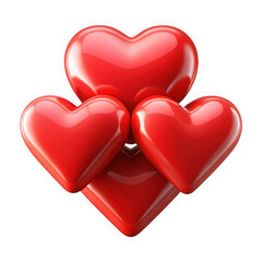 Fototapeta premium Three glossy red hearts clustered together in a romantic arrangement isolated on transparent background