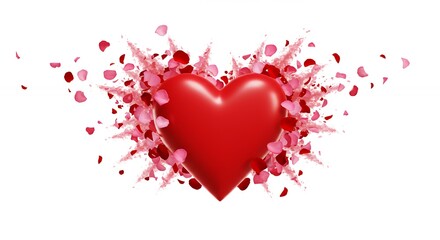 Red heart exploding with pink flower petals