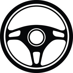 Black Car Steering Wheel Silhouette Icon Logo on White Background