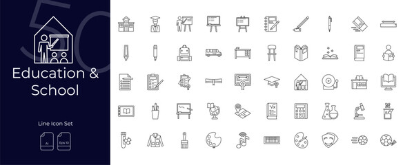 Education And School Line Editable Icons set. Vector illustration in modern thin line style of Education And School icons: school, study, back to school, etc