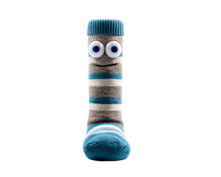 Gray sock puppet with googly eyes