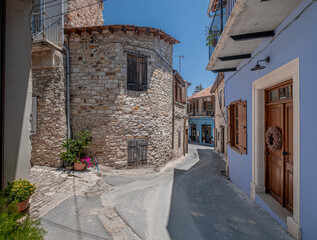 Narrow streets and stone houses views in Pano Lefkara traditional, colorful, and picturesque mountainous village, Larnaka region, Cyprus