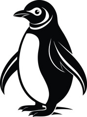 Naklejka premium A bold, stylized black and white graphic illustration of a penguin. This simple vector icon is perfect for a clean mascot or logo design.