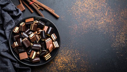 Dark chocolate and cream candies on a plate