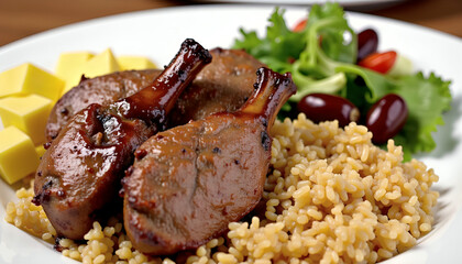 Plant-Based Meatloaf with Grains, Fresh Salad, and Tomatoes