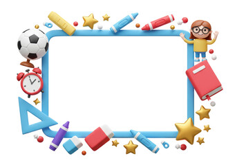Fototapeta premium Isolated Back to School Frame with Educational Elements Rendering
