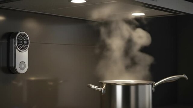 Steaming pot under kitchen vent hood