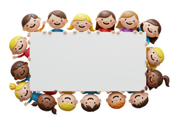 Isolated Happy Cartoon Children Holding Blank Banner