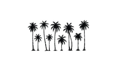 Fototapeta premium Silhouette of palm trees against white background in minimalist design. Vector retro hand drawn illustration.