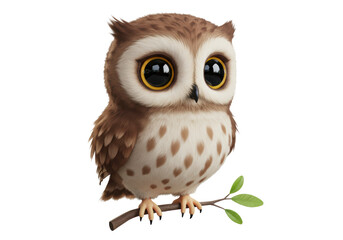 Naklejka premium Isolated Cute Cartoon Owl Perched on Branch