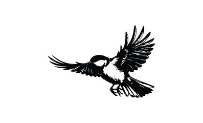Obraz premium Silhouette of a bird in flight with wings outstretched. Vector retro hand drawn illustration.