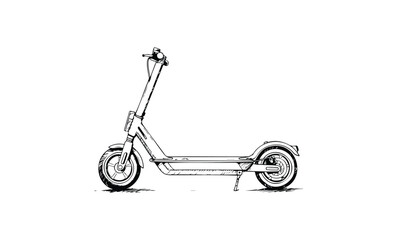 Sketch of a modern electric scooter side view. Vector retro hand drawn illustration.