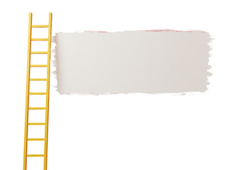 Isolated Wooden Ladder Leaning Against a Blank White Wall
