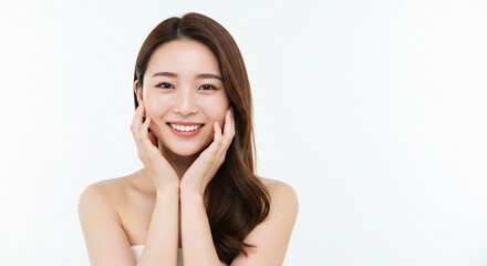 Fototapeta premium Beautiful Asian Woman with Healthy Glowing Skin Relaxing Eyes Closed